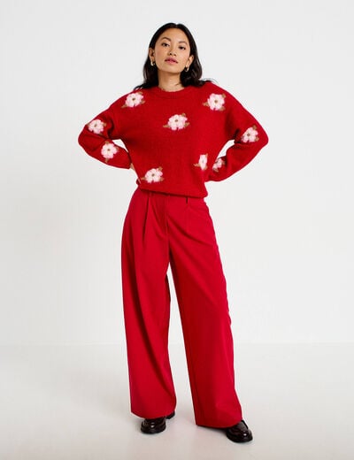 Pantalon barrel taille standard rouge femme