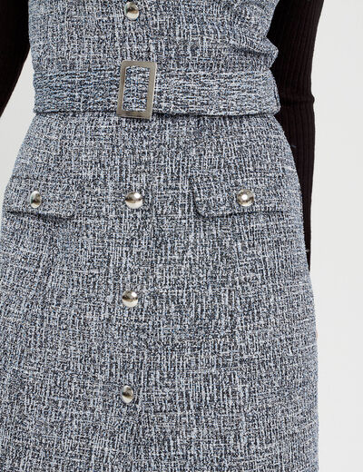 Robe cintrée ceinturée tweed bleu femme