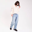 Blouse oversize col v manches longues ecru femme