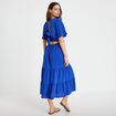 Robe &eacute;vas&eacute;e col v bleu electrique femme
