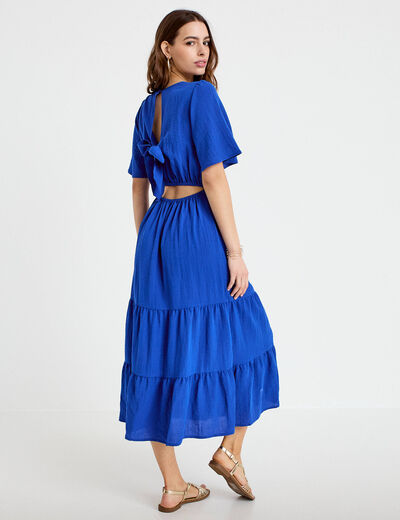 Robe &eacute;vas&eacute;e col v bleu electrique femme