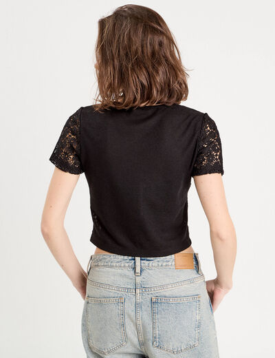 Gilet macramé boutonné noir femme