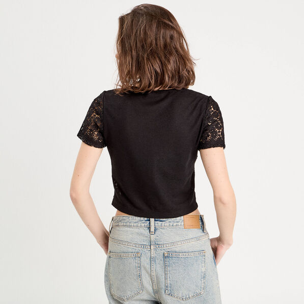 Gilet macramé boutonné noir femme