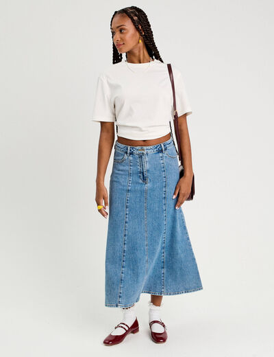 Jupe midi trapèze en jean denim double stone femme