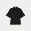 Chemise droite pliss&eacute;e manches courtes noir femme