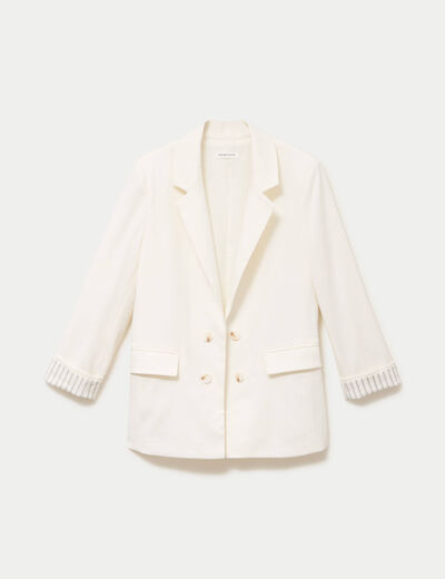 Blazer col tailleur manches 3/4 ecru femme