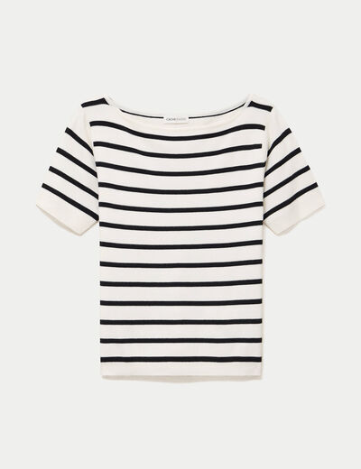 Pull ajust&eacute; court col bateau blanc femme