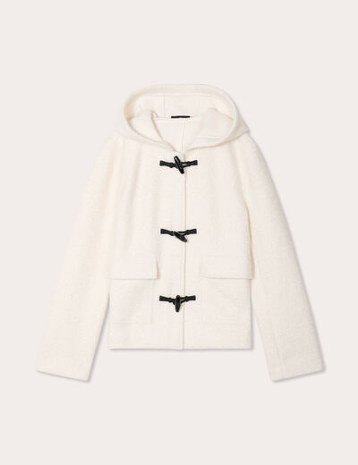 Manteau bouclette à capuche ecru femme