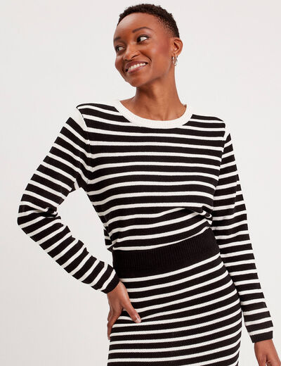 Pull manches longues col rond noir femme