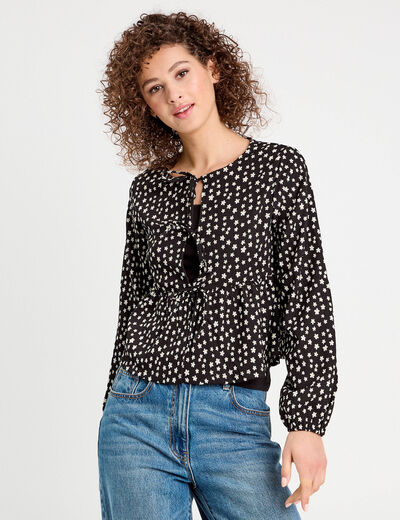 Blouse avec noeuds noir femme