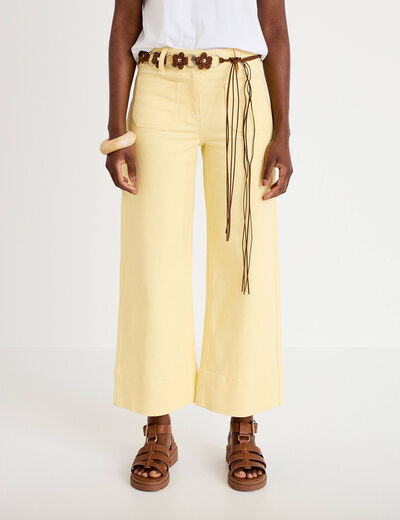 Jean wide leg cropped ceinture amovible jaune clair femme