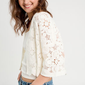 Gilet aspect crochet ecru femme