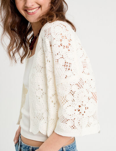 Gilet aspect crochet ecru femme