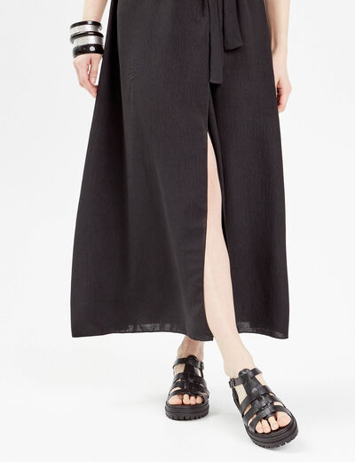 Robe longue évasée cache-coeur noir femme