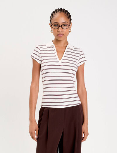 polo col chemise manches courtes rouge foncé femme