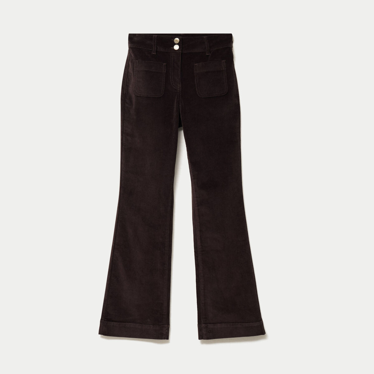 Pantalon bootcut taille haute velours marron fonc&eacute; femme