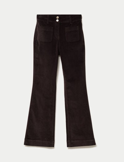 Pantalon bootcut taille haute velours marron fonc&eacute; femme