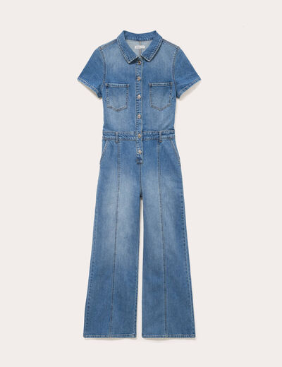 Combinaison manches courtes denim double stone femme