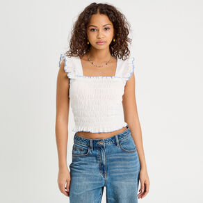 Débardeur smocké blanc femme