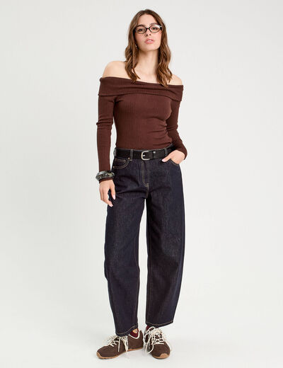 T-shirt manches longues marron foncé femme