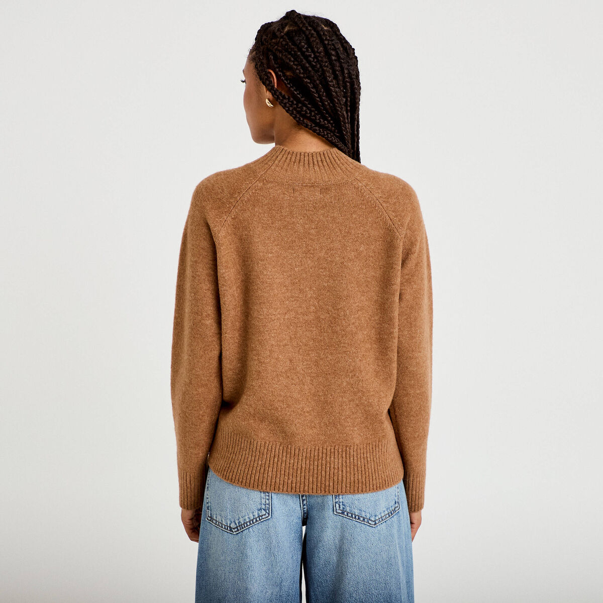 Pull col montant manches longues camel femme