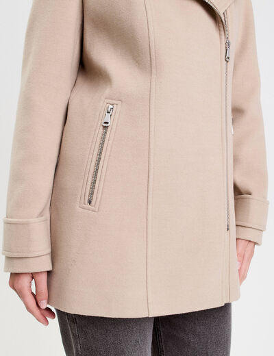 Manteau droit avec capuche beige femme