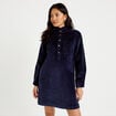 Robe droite velours col montant bleu marine femme