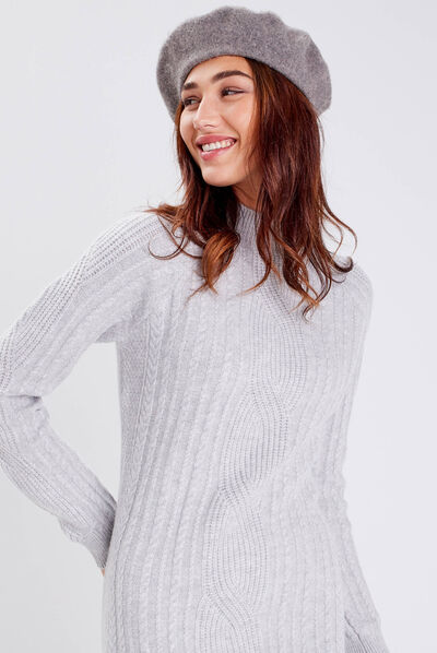 Robe pull droite col montant gris clair femme