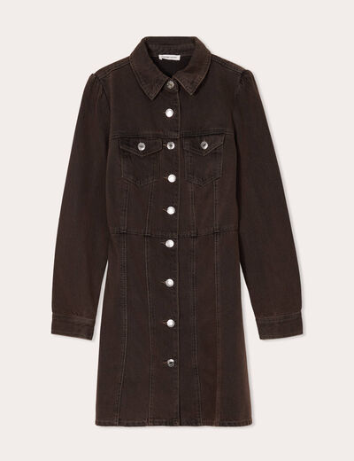 Robe chemise droite en jean marron foncé femme