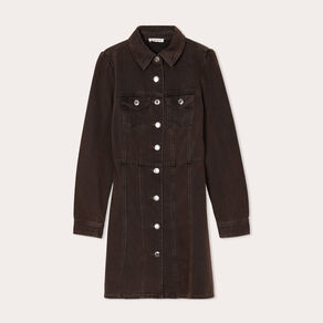 robe chemise droite en jean marron fonce femme Robe chemise droite en jean marron foncé femme