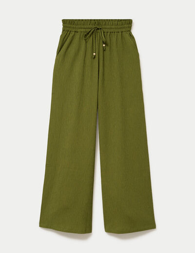 Pantalon large fluide taille haute vert kaki femme