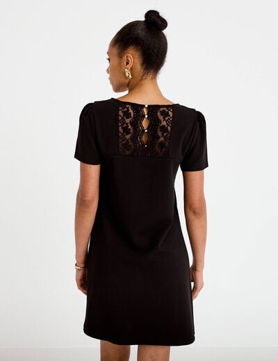 Robe droite courte en maille col rond noir femme