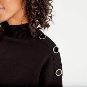 pull col montant boutons noir femme Pull col montant boutons noir femme