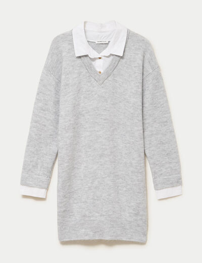 Robe pull droite manches longues gris femme