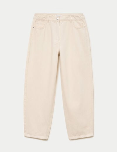 Jeans barrel broderie taille basse ecru femme