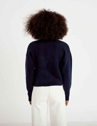 Gilet court nou&eacute; bleu marine femme