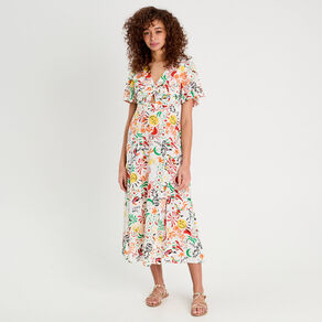 Robe longue évasée col twisté blanc femme