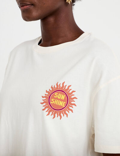 T-shirt col rond manches courtes ecru femme