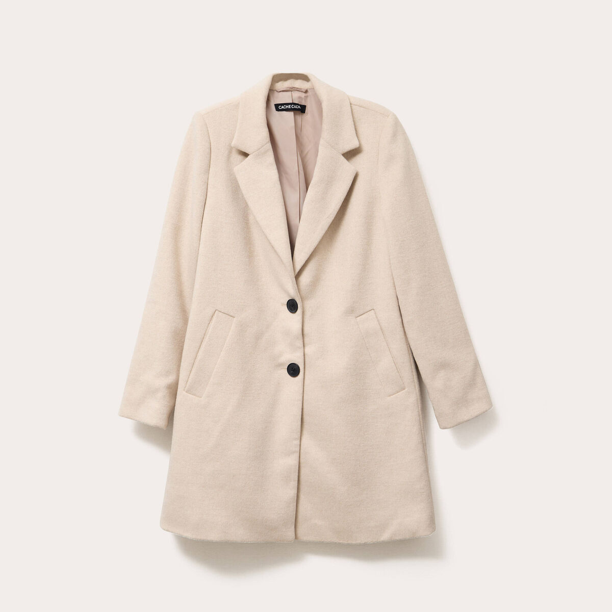 Manteau long boutonn&eacute; beige femme
