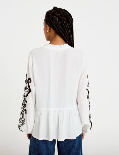 Blouse col v manches longues ecru femme