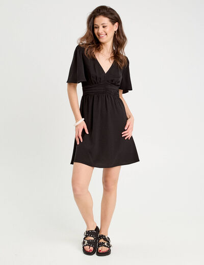 Robe évasée taille fronces noir femme