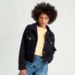 Veste boutonnée bouclette bleu marine femme