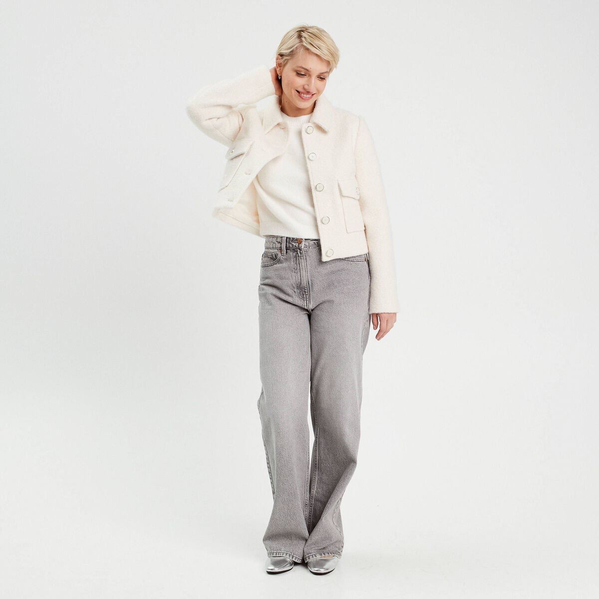 Pull manches 3/4 ecru femme
