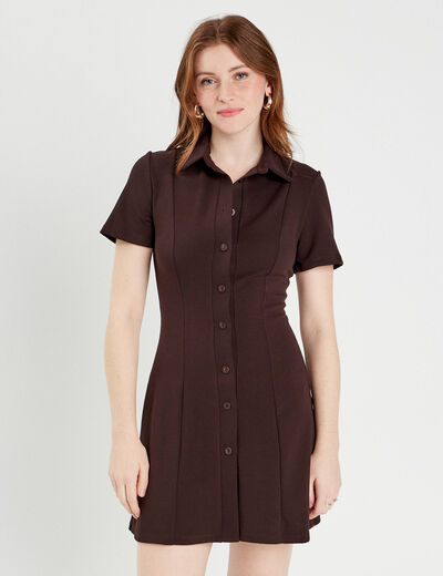 Robe évasée boutonnée marron femme