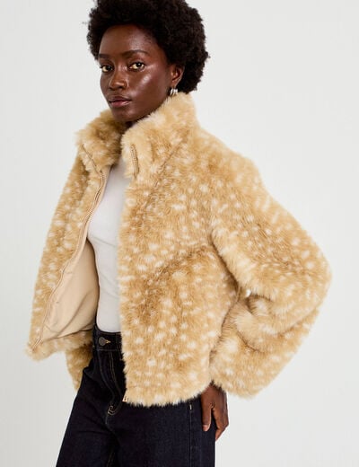 Veste cropped ajustable manches longues beige femme