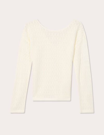 Pull manches longues ajouré ecru femme