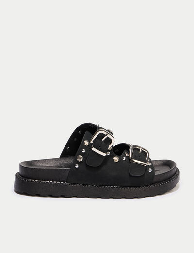 Mules &agrave; d&eacute;tails clout&eacute;s noir femme