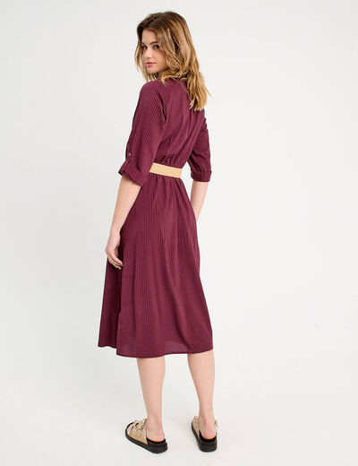 Robe midi évasée ceinturée prune femme