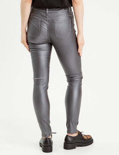 Pantalon skinny enduit gris foncé femme