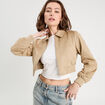 Veste courte zipp&eacute;e su&eacute;dine beige femme
